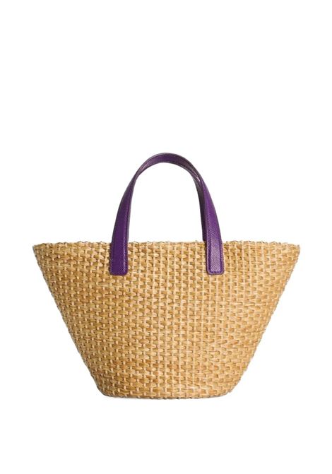 Borsa a Cesto In Rafia Con Stampa Maiolica Viola DOLCE & GABBANA KIDS | EB0249-AW590I03TN